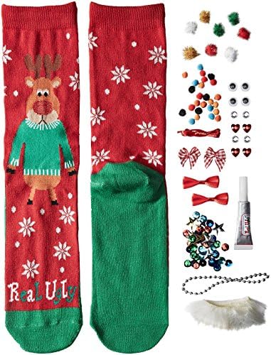Real Ugly Women's Design Your Own Christmas Tree Kit Socks, Reindeer, One Size