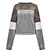 Produktbild Tianwlio Damen Lässige Langarmshirt Hoodie Pullover Langärmliges Spleißen O Hals Flauschige Lässige Sweatshirt Top Bluse Grau XL