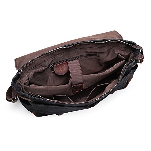 Messenger Bag H-ANDYBAG Waxed Canvas Schwarz Crossbody Arbeiten Schultertasche Passt 15 Zoll Laptop