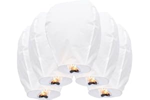 ISAGAX 5 Pack White Chinese Lantern, Sky Lanterns, Biodegradable Memorial Fire Resistant Paper Wishing Lanterns to Release in Sky for Parties and Festivals, Flying Fire Lanterns