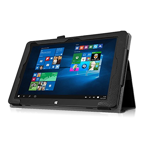 Fintie Trekstor SurfTab duo W1 Hülle Case – Slim Fit Folio Premium Kunstleder Tastatur Ständer Schutzhülle Cover Tasche mit Ständerfunktion für Trekstor SurfTab duo W1 Volks-Tablet WiFi / LTE 25,7 cm (10,1 Zoll), Schwarz - 9