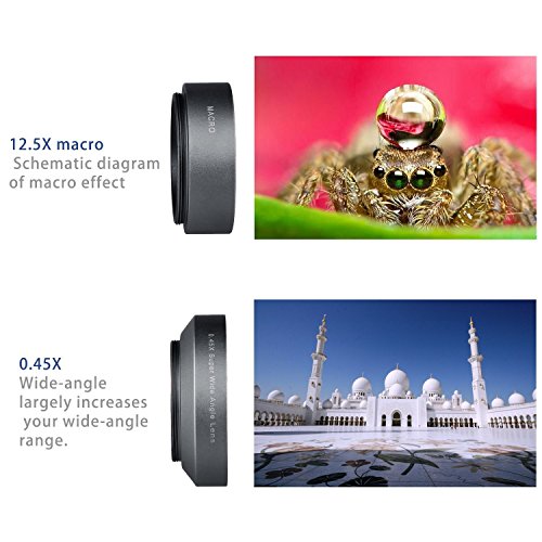 LONGXI Senza Distorsioni Fotocamera Del Cellulare 0.45X Grandangolare + 12.5x Obiettivo Macro