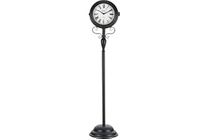 ‎STAGECAPTAIN Stagecaptain BHU-11926 BK Stand-Bahnhofsuhr - Standuhr für Innen- und überdachten Außenbereich - Doppelseitig - Retro Metallkonstruktion - Durchmesser Ziffernblatt: 18 cm - Schwarz