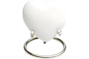 Royal Rapture Urn for Ashes Funeral Memorial Cremation Keepsake Love Urns Decorative Brass Heart with Stand (White Plain, 3") RHM03-01