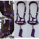 Halfter Warmblut (WB) lila/purple Fleece unterlegt mit Strick und IHREM PFERDENAMEN