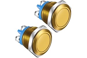 Gebildet 2 pezzi 16mm Interruttore a Pulsante Momentaneo IP65 3A/12V 24V 36 DC 110V 250VAC 1NO SPST Terminale a Vite Impermeabile con Guscio in Lega di Alluminio (Conchiglia Dorata)