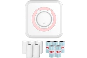 ConBlom Mini imprimante de poche portable sans encre avec 10 rouleaux de papier thermique pour Android et iOS, imprimante sans fil pour notes, mémo, peinture à faire soi-même (rose)