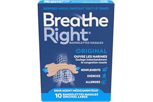 Breathe Right Original - Bandelette nasale - Taille Large - Sommeil : aide à réduire les ronflements - Rhume, allergies, sport : vous aide à mieux respirer - Bandelettes couleur peau, 10 pièces
