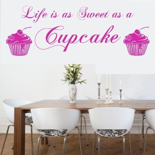 LIFE IS AS SWEET AS A CUPCAKE QUOTE WALL ART STICKER BEDROOM KITCHEN HOME (BURGUNDY, LARGE 1300x450MM)