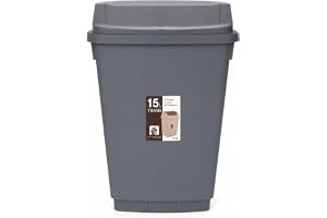Farara 15L Plastic Dustbin with Push Lid for Bathroom, Kitchen & Office, Durable Waste Bin, Easy to Clean Trash Can – Grey