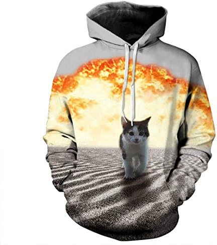 Xmas Men And Women Lovers Loose Large Size Street Style Meow Star Pattern Hooded Sweater Hoodies Pullovers Sweaters Baseball Clothing,PhotoColor-L/XL