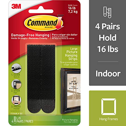 Command Picture Hanging Strips, Large, Black, 4-Pairs (17206BLK-ES)