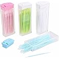 DELFINO 4 boxes Double Head Dental Floss Interdental Toothpick Brush Teeth Stick Dental Oral Care Toothpicks Dental Picks Plastic Toothpick Oral Hygiene Interdental Brush Stick (Random Color)