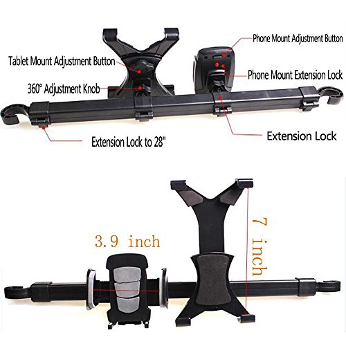 vzer 2Â in 1Â 360Â Grad drehbar Premium Center KFZ KopfstÃ¼tzen Halterung Mit Universal Tablet + Smartphone Cradle Halter Halterung fÃ¼r iPad Pro 24,6Â cm iPad Air iPad mini (passt fÃ¼r alle unter 25,4Â cm Bildschirme)