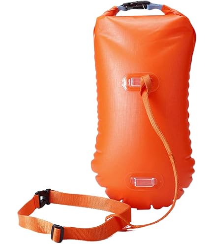 Gukasxi Bouée De Natation Gonflable – Etanche – Haute Visibilité – 45x25 Cm – Ceinture Réglable – Pour Eau Libre, Triathlon, Kayak – Orange/Rose/Vert