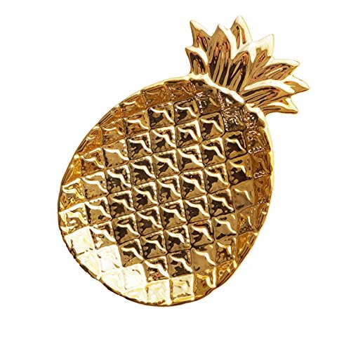 Lemong piastra vassoio gioielli gioielli anello accetta in ceramica placcato oro decorativo ananas Good Gift for Mother, girl Friend, Ceramica, Gold, 6.6x5.1x1in