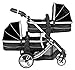 Duellette 21 Combo Double Twin Pushchair Baby Newborn carrycots Pram Travel system Tandem stroller buggy: 2 Pram/seat units, 2 Rain covers, 2 FREE FOOTMUFFS Midnight Black by Kidz Kargo