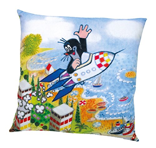 Maulwurfshop – 1513 – Der Kleine Maulwurf Microvelours-Kissen Kissen Kuschelkissen Motivkissen Motiv Rakete 30x30cm - 2