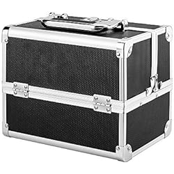 AMASAVA Mallette Maquillage Beauty Case Valise Maquillage Coffret cosmétique Boîte à Maquillage avec Miroir et clé Coffrets Professionnelle - 25.5 × 19.5 × 22cm（Noir）