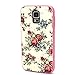 PowerQ Multi Pattern Colorful Combo Style for Samsung Galaxy S5 I9600 Soft TPU Cover and Plastic PC Bumper Combine Combo Mix Material Case Pattern Print Printing Drawing Cell Phone Case mobile Cover Soft Protect Skin (white-red flowers)