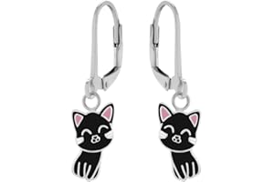 LOVE YOUR CITY Boucles d'oreilles pendantes chat Kitty Cat pour filles et enfants en argent sterling 925, Argent sterling