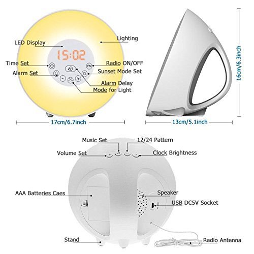 ORSEN Wake-up Light,Lichtwecker,Aufwachen mit Licht,6 natürlichen Wecktöne,Sonnenaufgang Sonnenuntergang Simulation,Schlaflicht,Kinderwecker mit FM Radio Funktion. - 7