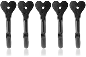 Fayesia Black Coat Hooks - Blacksmith Handcrafted Wrought Iron - Set of 5 Heart Shaped Wall-Mounted Hooks with Screws & Fittings - Single Prong Hooks for Coats, Towels, Bags, Hats & More