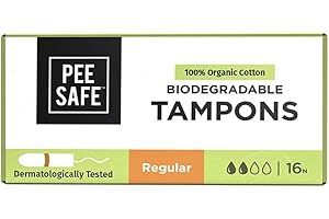 PEESAFE Pee Safe Biodegradable 100% Organic Cotton Tampons Regular (Pack of 16) | for Light to Medium Flow | Organic Tampons | Cotton Tampons | Non Applicator Tampons | Free of Chlorine Bleach & Dyes