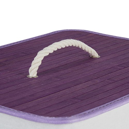 Relaxdays Wäschekorb Bambus HxBxT: ca. 65,5 x 43,5 x 33,5 cm faltbare Wäschetruhe rechteckig mit einem Fassungsvolumen von 83 L mit Wäschesack aus Baumwolle zum Herausnehmen als Wäschepuff, violett - 5
