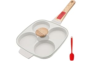 Bobikuke Poêle à 4 Emplacements avec Poignée Amovible et Couvercle, Poêle à Pancakes Antiadhésive en Aluminium pour Tous Feux Dont Induction - Blanc