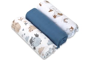 BABYSAFE Baby Safe Pack de 3 Mousselines Bébé 80x70 cm, Serviettes 100% Coton Bio Certifié Oeko-TEX, Idéal comme Bavoir, Langes Coton Bambou