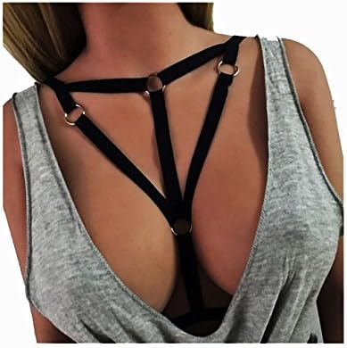 Add Health Woman Pentagram Harness Strappy Bra (L, 082 Black)