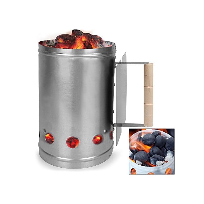 Deuba Kohlestarter Grillstarter Xxl Stahl Anzndkamin Mit Griff Und Hitzeschild 17 X 17 X 275 Cm Stabiler Griff Mit Hitzeschild Mehrere Belftungsffnungen Shisha Kohle