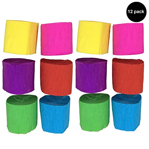 [12 Stück] Krepppapier, Craft Girlanden zum Aufhängen Dekorationen für Partys und Geburtstage 6 Farben, 4,5 cm X 29,6 Füße, 12 Stück