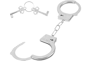 LOMIMOS Kajdanki dla dzieci, srebrne kajdanki z metalu, z kluczem, na Halloween, karnawał, imprezę policyjną