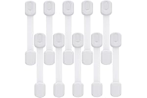 KWKW Confezione da 10 cinghie di sicurezza per bambini, serrature per armadietti, cassetti, WC, frigoriferi, colore bianco