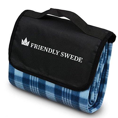 The Friendly Swede blau-karierte Picknickdecke mit praktischem Tragegriff - Badedecke Stranddecke
