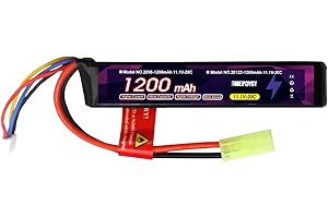 EMEPOVGY RC 3S Airsoft Batterie Lipo 11.1V 1200mAh 3S 20C Rechargeable au Lithium polymère Stick Pack Batteries Bâton avec Mini Tamiya Prise Battery pour Pistolet Fusil à Air Gun - 20122