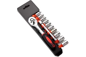 LSDZHK 1/4'' Ratchet Socket Wrench Set, Drive Socket Set with 10 Sockets 4-13mm Mechanic Tool Kit and Sockets Set, Quick Released Ratchet Handle and Extension Bar (One Size 12Pcs)