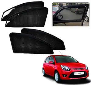 Kozdiko Zipper Magnetic Sun Shades Car Curtain Mesh Material for - Ford Figo Old Before 2015 - Black - Set of 4Pcs.