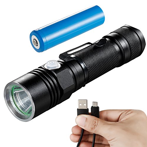 LED Taschenlampe Wiederaufladbare, Akale IPX4 Wasserfest, Super Helle 500 Lumen CREE LED, 4 Licht Modi, Wiederaufladbare Taschenlampe im Hosentaschenformat für Camping, Wandern und Notfälle (Inklusive 2200mAh 18650 Batterie) - 2