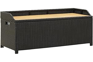 vidaXL Garden Storage Bench Poly Rattan Outdoor Cabinet Multi Box Garden Patio Bench Cushion Storage Box Chest Container 120cm Black