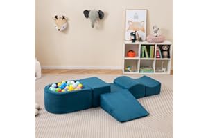 HOMFME Parcours Motricité Enfant avec Piscine à Balles, Aire de Jeux en Mousse Haute Densité 5 Pièces, Jeux d’Escalade et d’Activités pour Intérieur, Idéal pour Salle de Chambre (Bleu Turquoise)