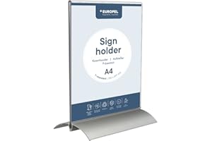 EUROPEL Présentoir de table (T-Standard, format A4, portrait), Acrylique transparent, Bae en aluminium, Support d'affichage, menus et dépliants, à poser