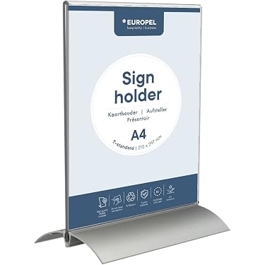AHAQU 6 Stuks A4 Acryl Bordhouders – Dubbelzijdig, T-vormig Met Gouden Randen, Voor Menukaarten En Tafelnummers