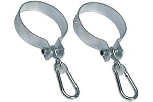 h2i Lot de 2 crochets de balançoire | Acier galvanisé | Diamètre 81 mm | Collier de sécurité stable résistant à la corrosion avec mousqueton | Crochet de manchette pour cordes, balançoires, échelles
