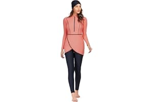 IBTOM CASTLE Muslimische Bademode Badeanzüge für Frauen, Burkini Damen Muslim, Langarm Top+Hosen+Hijab 3 Stücke Set Ganzkörper Badeanzug Floral Badebekleidung Rashguard Bademode Sets