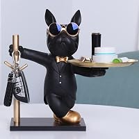 Statuetta Bulldog Francese Con Vassoio Estraibile - Portaoggetti Decorativo Per Chiavi, Gioielli, Caramelle