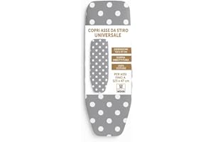 MOTTIWOOD Copriasse da Stiro Universale, 100% Cotone, Doppia Imbottitura, 123x47 cm, Maxi Resistenza al Calore, Con Elastico e Lacci, Traspirante, Telo Asse da Stiro Aderente