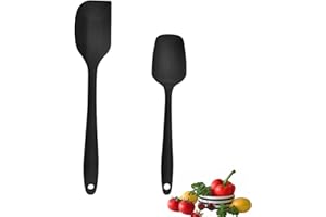 Jaimela Spatola Cucina In Silicone [ 2 Pezzi ], Leccapentole Professionali, Utensili Da Cucina, Set Di Spatole In Silicone In Silicone Professionale [Nero]